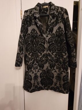 Soft Surroundings Gray and Black Damask Wool Blend Coat